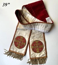 Antique French Catholic Maniple, Ceremonial Stole, Silk and Embroidery, Fringe