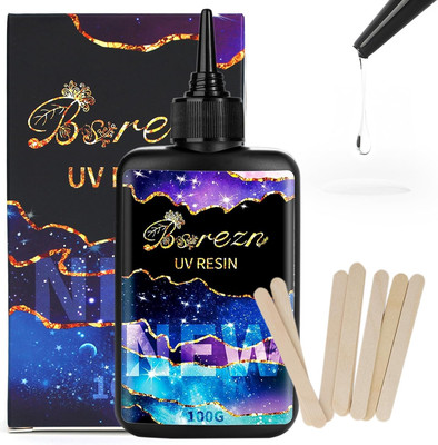 Bsrezn 100G UV Resin Hard with 8 Wooden Sticks for Jewelry Making (100G)