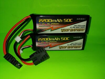 2 VANT FITS Traxxas 2S 7.4V 2200mAh 50C LiPo Battery 1/16 Revo Slash 4X4  2820X