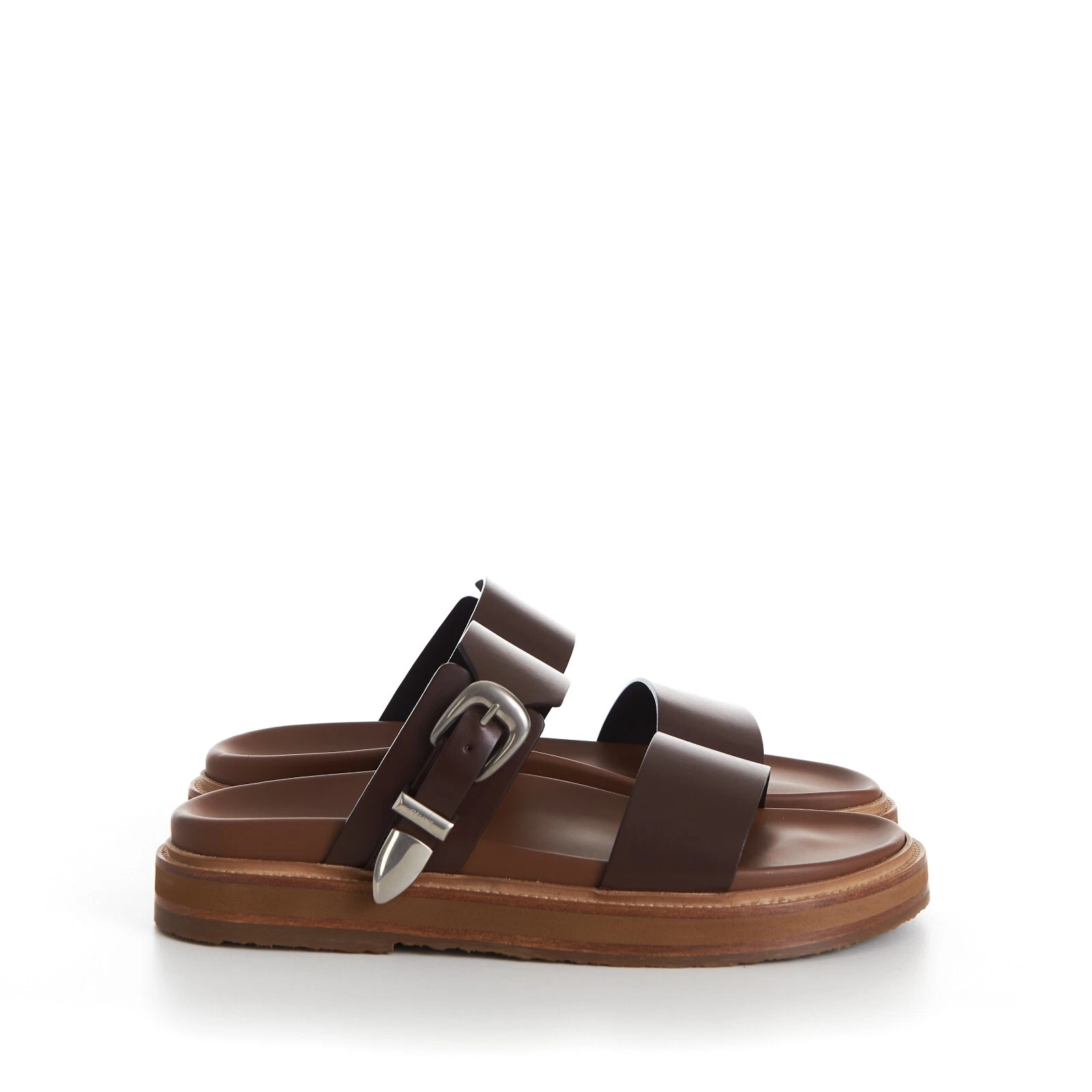 Celine — CELINE 1050$ Slide Sandals - Brown Leather, Western Buckle, TIPPI