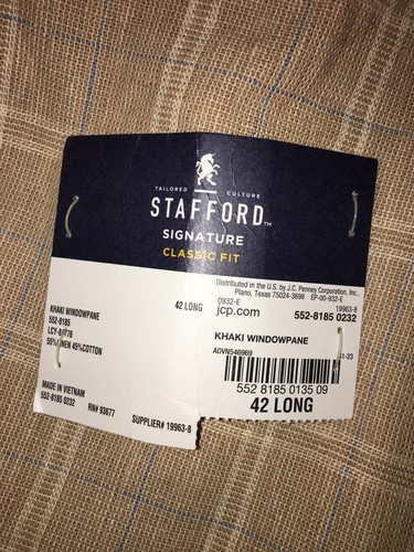 Stafford Classic Fit Mens Khaki Blue Linen/Cotton Sport Coat Blazer Size 42L - Picture 13 of 16