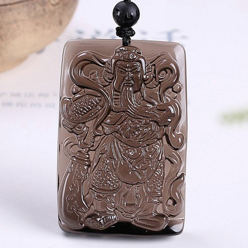 Natural ice obsidian Guan Gong guan yu Necklace Hold broadsword Pendant bead - Picture 2 of 8
