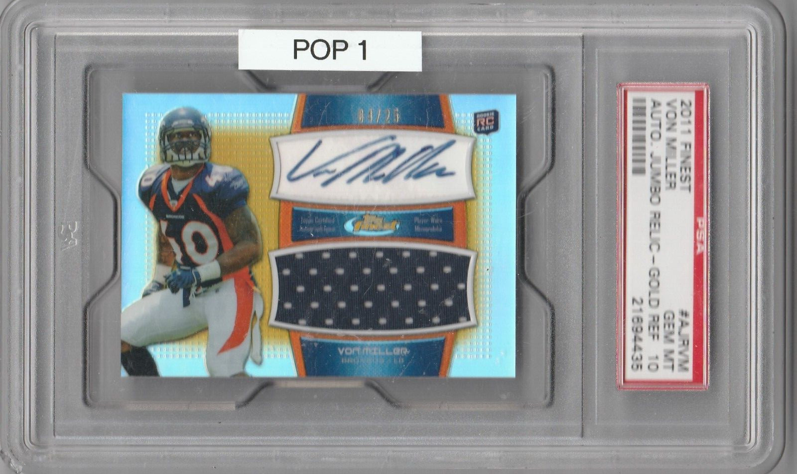 Von Miller Finest Autograph Jumbo Relic #AJRVM Gold Refractor