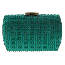 Gold Tone Fashion Satin Rhinestone Clutch Evening Bag TLX178-GRN