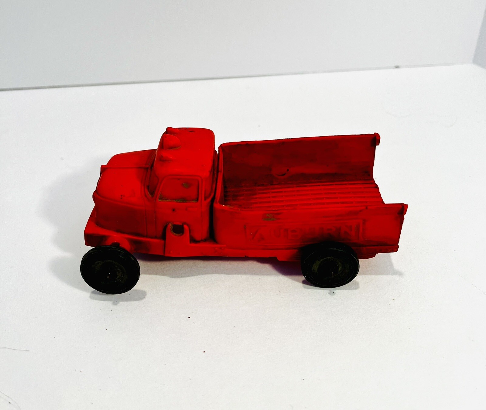 1950's Vintage Auburn Rubber Red Truck Black Wheels About 5” Inch Long