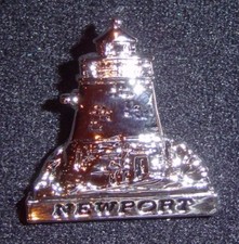 Castle Hill, Newport RI lighthouse pin,silvertone plate, made in USA