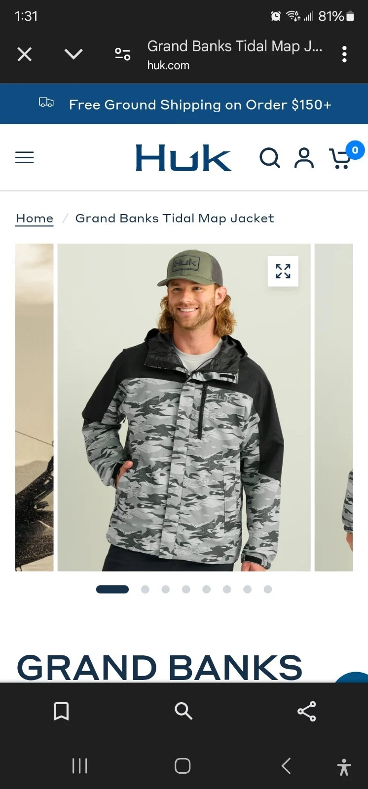 Huk Men's Grand Banks Tidal Map Jacket Fishing Rain Windbreaker Medium $180