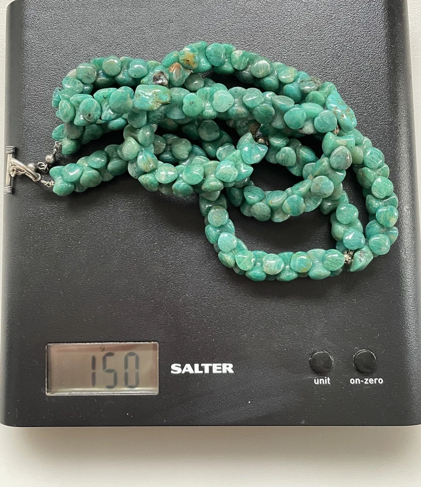 Vintage 925 Silver Multi Faceted Green Amazonite Statement Chunky Necklace 20.5" - Image 4 of 4