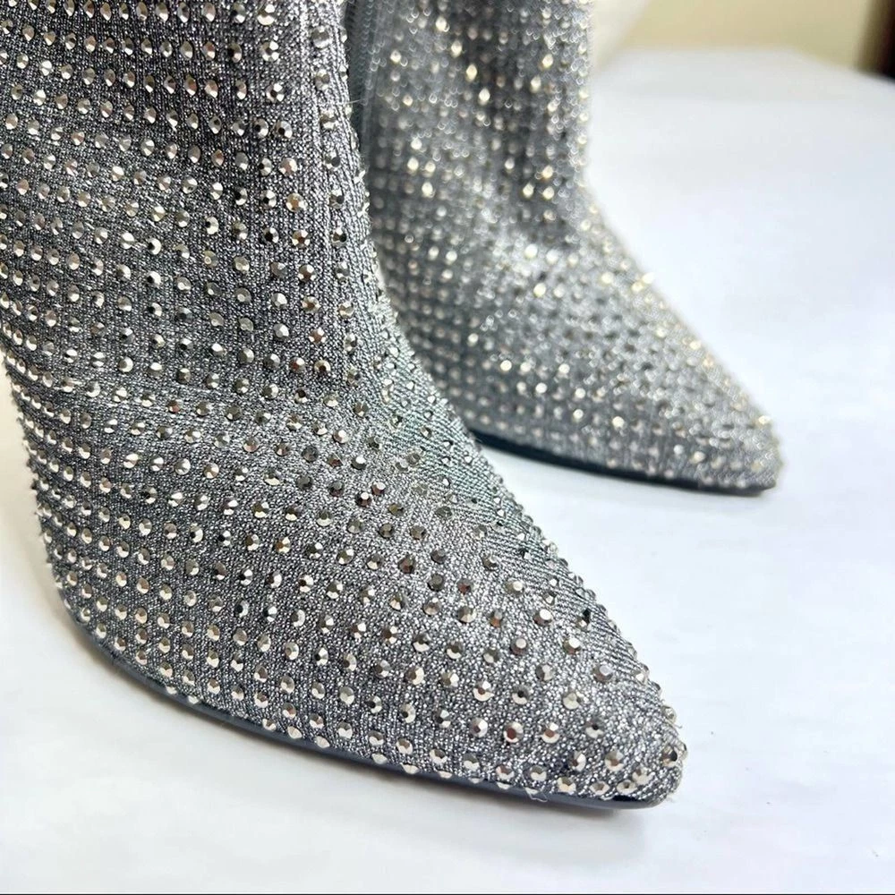 Calvo dividir apretado STEVE MADDEN Boots 7.5 Wifey Rhinestone Crystal Gunmetal Silver Cardi B  Wifey | eBay