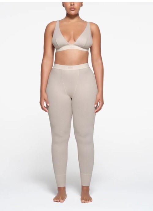 SKIMS Cotton Ribbed Leggings Stone Color Size XS NWT In Bag