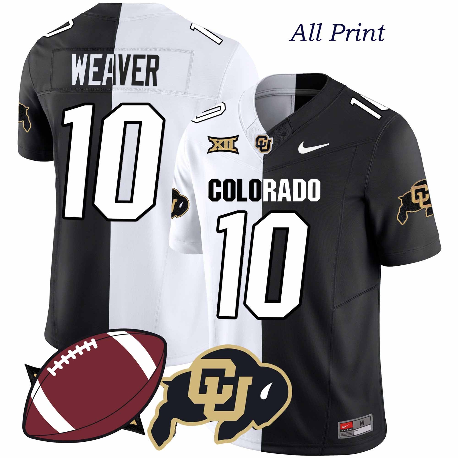 Colorado Buffaloes #10 Xavier Weaver Big 12 Football Jersey V2 - All Print Styles