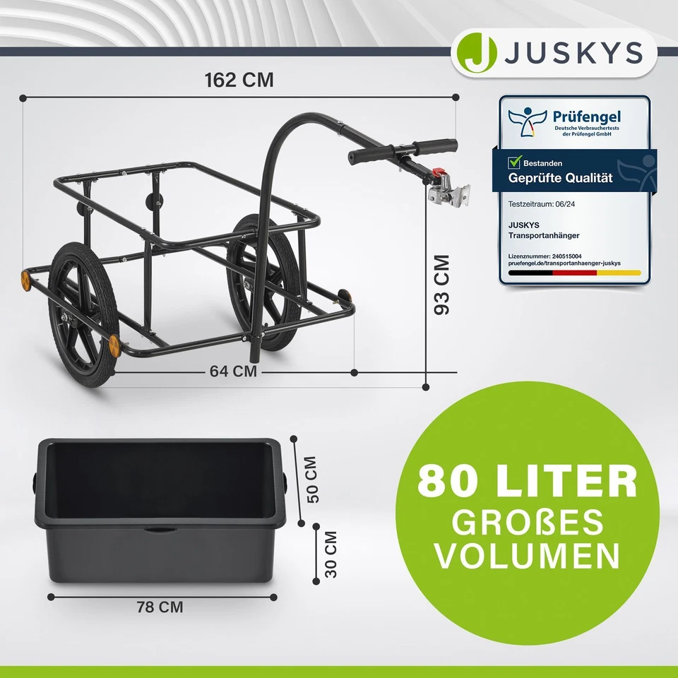 Fahrradanhänger Handwagen Transportanhänger Lastenanhänger Radanhänger Juskys® - Bild 2 von 4