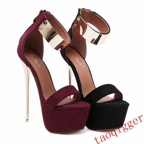 Mujeres Suede Zapatos Taco Aguja con Plataforma y Correa en el tobillo  Tacones Altos Sandalia Punta Abierta Zapatos 04030 | eBay