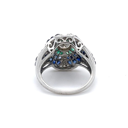 Featuring a Stunning Set of Round Brilliant Cut Diamond, Emerald & Sapphire Ring - Picture 3 of 9
