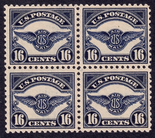 US Scott C5 (4er Block), 1923 Air Service Emblem, 16c dunkelblau, NH MINT