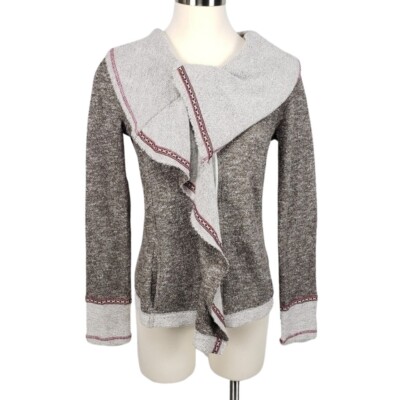 Y2K Hem Thread Womens Drape Waterfall Jacket S Heather Brown Terry Cloth Boho