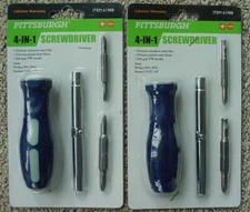 (2) PITTSBURGH 4-IN-1 SCREWDRIVERS, PHILLIPS (PH1 PH2) and SLOTTED 3/16" & 1/4"