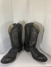 Boys 3D Cowboy Boots Texas All American Made Black Leather Embroidered Vintage