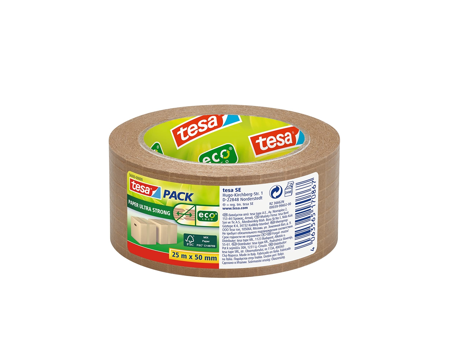 tesapack Paper Ultra Strong ecoLogo-Recycling-Friendly Paper Packing Tape-Fiberg