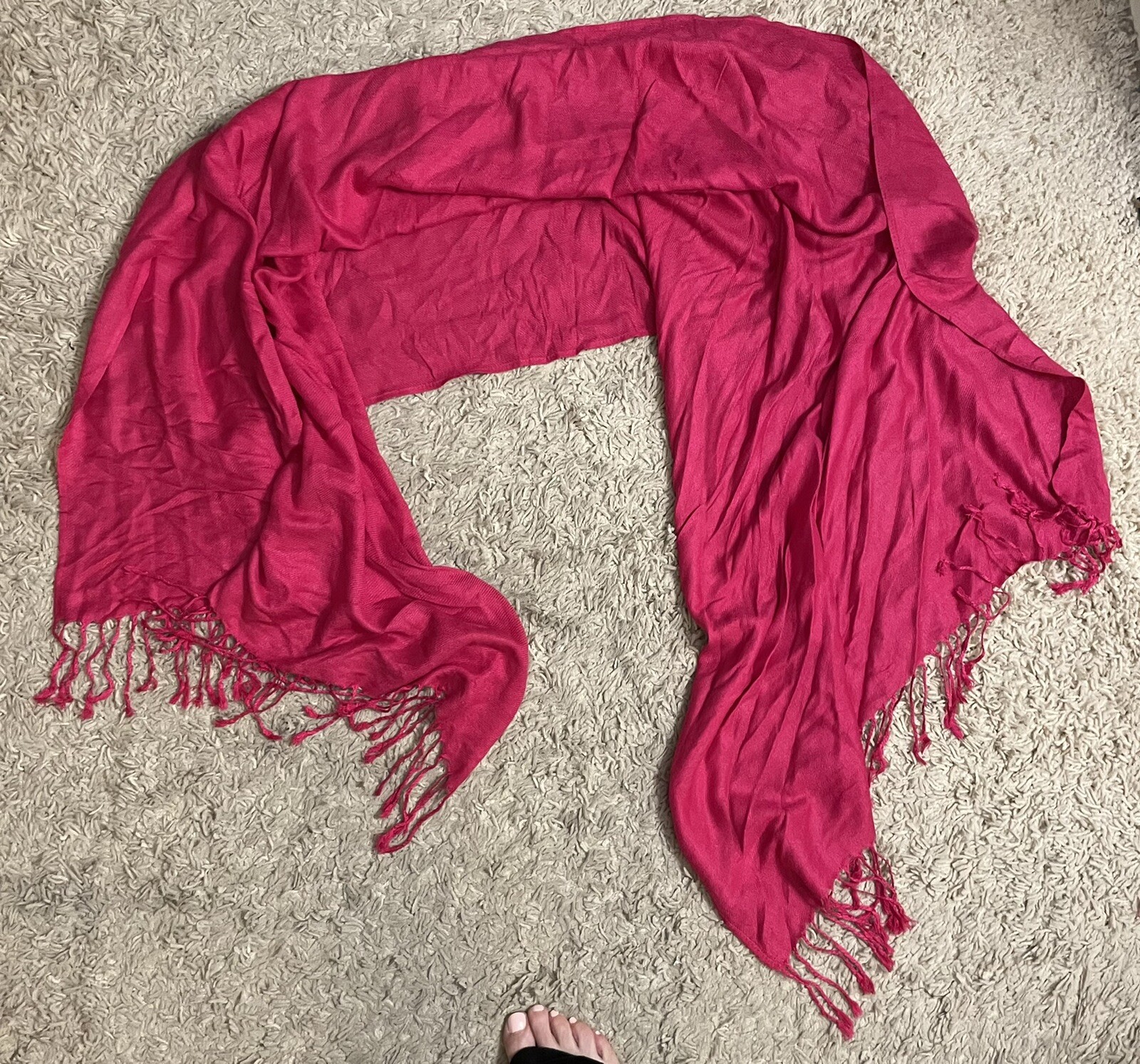 PASHMINA hot pink rectangle rectangular scarf fri… - image 1