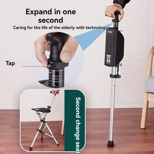 Cane Stool with Stool Crutch Folding Portable Seat Chair Cane Cane Walking Stick - Picture 4 of 26