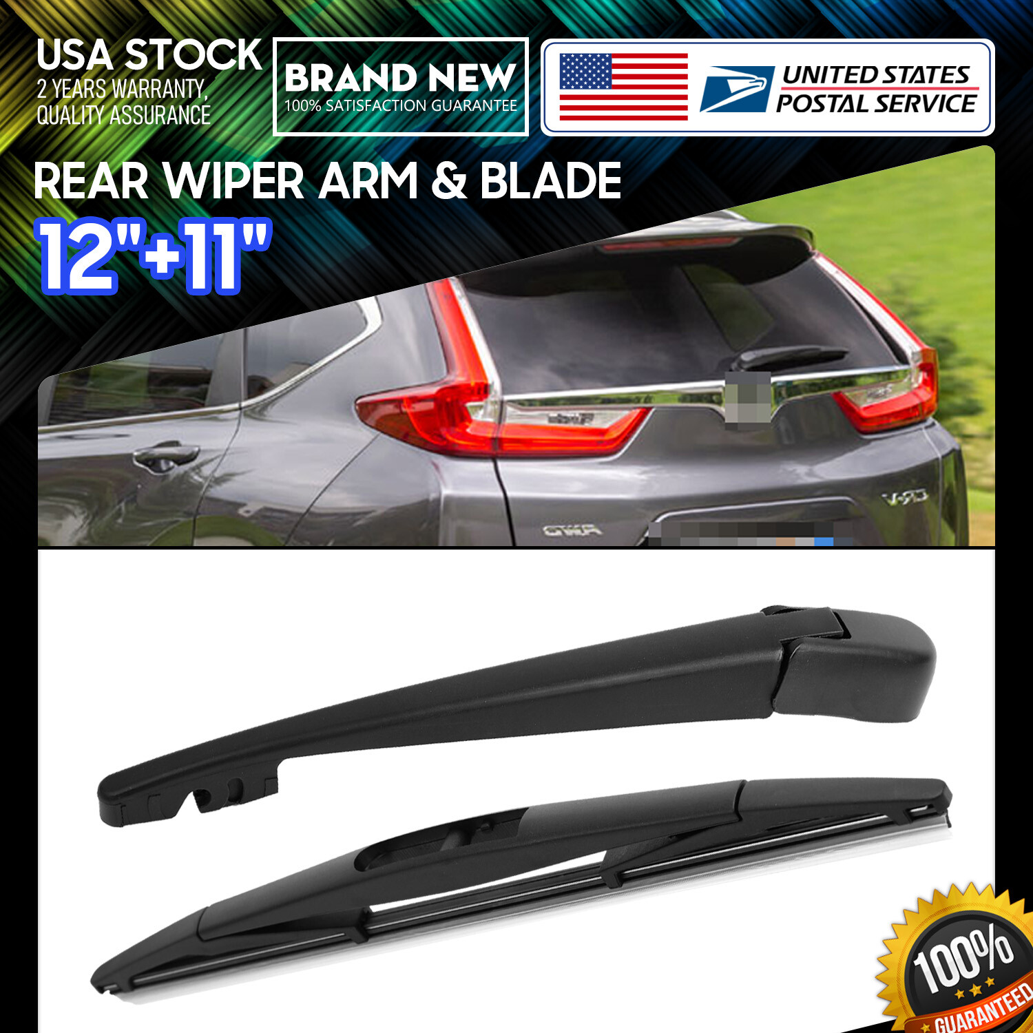 Waterproof 12 & 11 Inch Rear Windshield Wiper Arm Blade Set OEM Replacement Durable