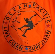 Ocean Pacific Surf Trunks Men's XL Board Shorts Retro VTG 80s Huge Surfer Logo