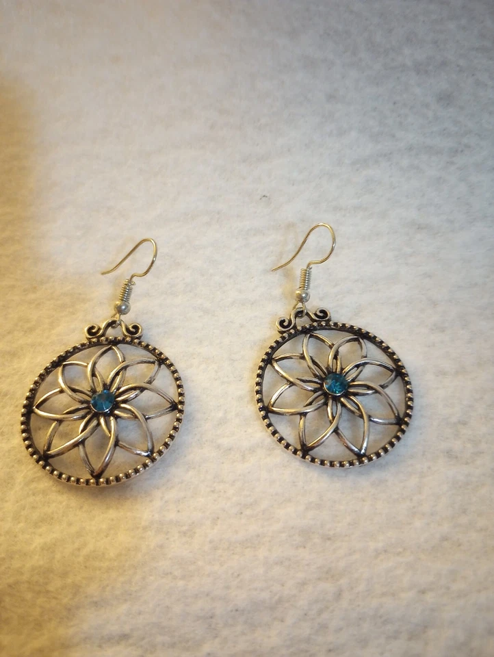 Paparazzi Blooming Petal Blue stem flower earrings French wire - Image 2 of 2