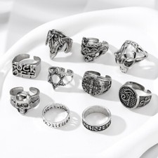 20PCS Mix Size Alloy Ring Metal Gothic Punk Skull Rings Men Party Jewelry