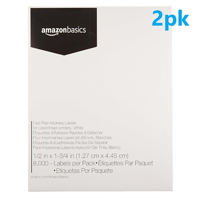 Amazon Basics Labels for Laser/Inkjet Printers, White, 1/2 x 1-3/4 Inch, 16,000
