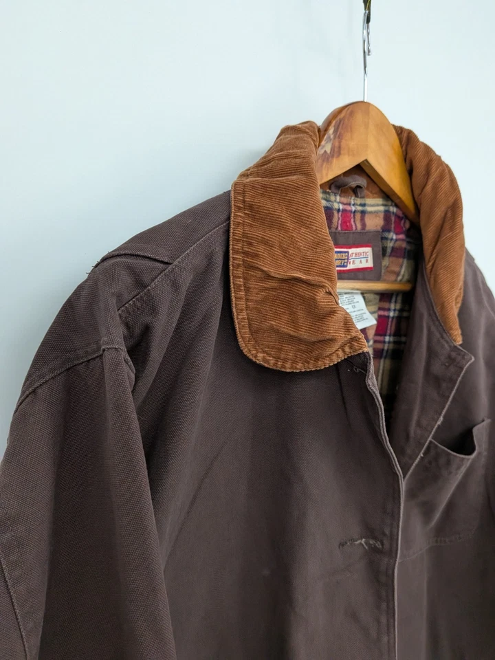 Faded Glory Vintage Granero Abrigo Tareas Campo Chaqueta Mujer XL Pana Cuello Marrón Foto 3 de 4