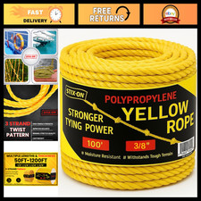 100Ft 3/8" Twisted Polypropylene Rope - Heavy Duty Nautical, Oil Resistant, Mari