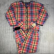 VTG 90s Esleep Jammies Plaid Flannel Pajama Set M Autumn Fall Leaves Red Cotton
