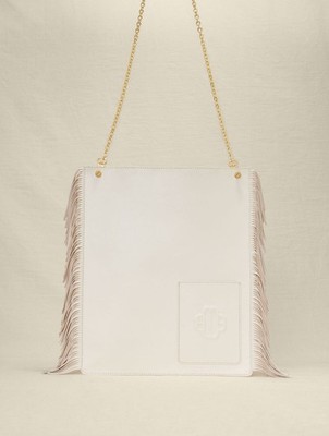 Maje Schultertasche Clover Creme Fransen Leder Logo-Prägung