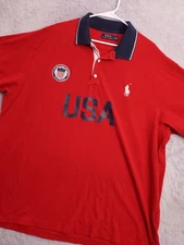 Polo Ralph Lauren Shirt Mens 3XB 3XL BIG USA Flag Contrast Trim Patriotic Rugby