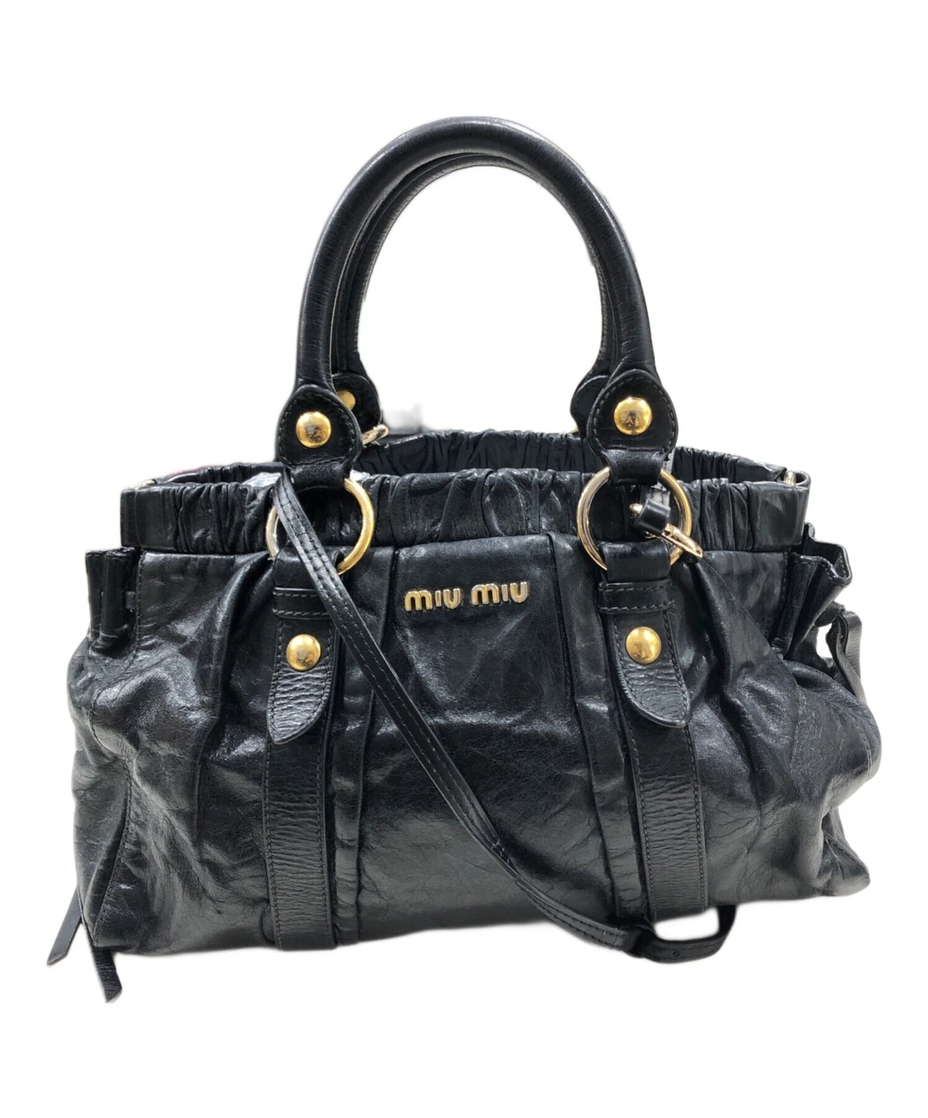 Miu Miu — MIU MIU Vitello Lux Leather 2Way Shoulder Bag Black Handbag Used SR1247