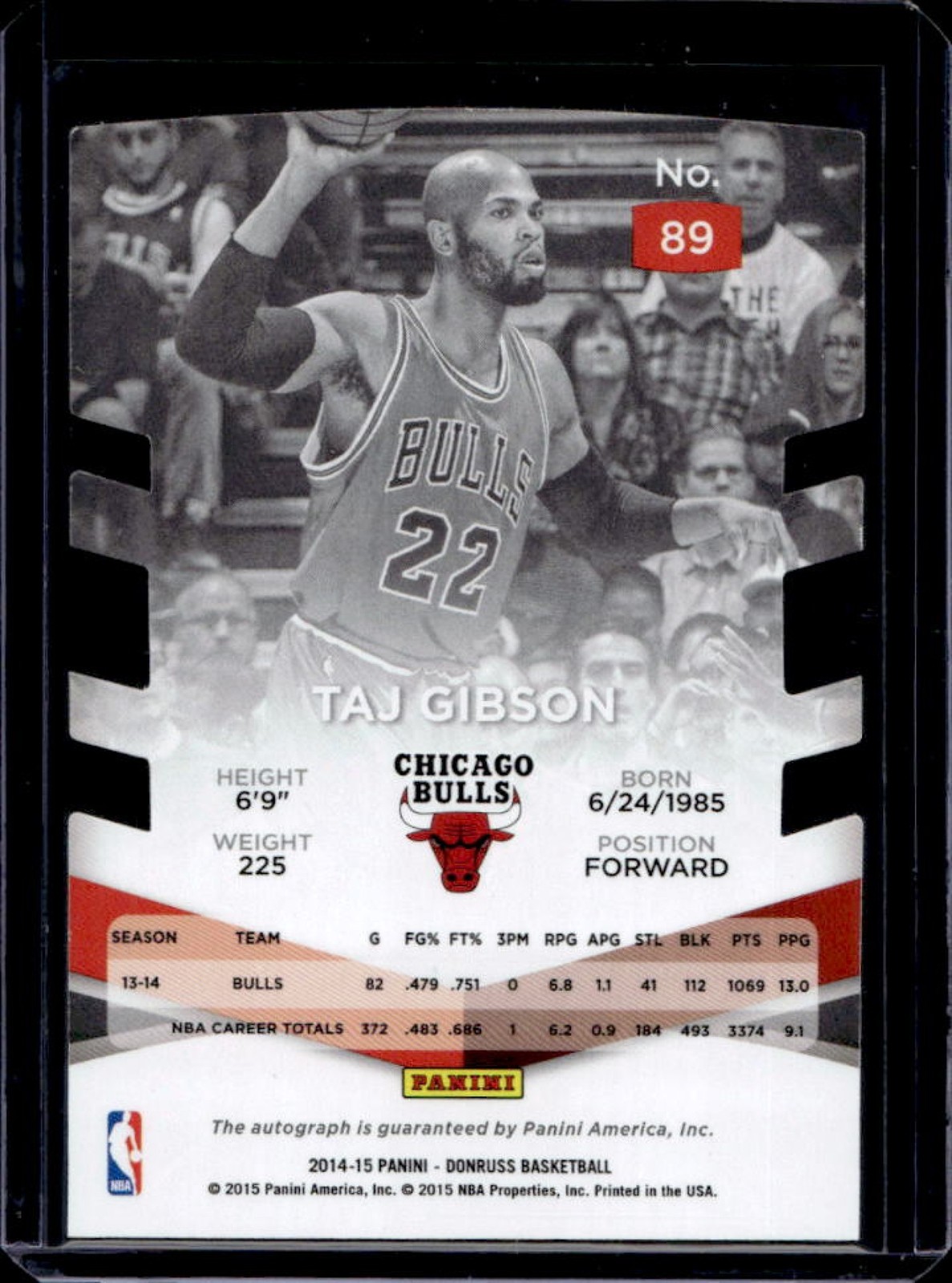 2014-15 Panini Donruss Taj Gibson Elite Status Signatures Black Auto #1/1 Bulls view 2