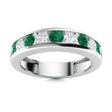 925 Sterling Silver Channel Set 4MM Round Emerald Half Eternity Band Women Ring