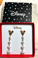 NWT Disney MICKEY ICON Gold Tone Faux PEARL MICKEY MOUSE Dangle Drop EARRINGS