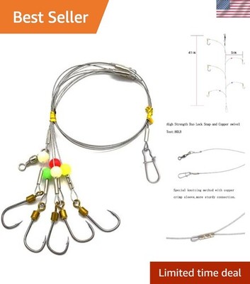 Ultimate Stainless Steel Fishing Hook Rigs - 39in Wire Leader, 3 Rigs Included