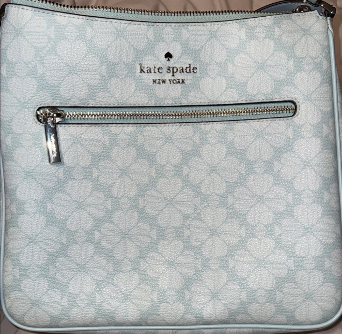 kate spade new york Blue/White Floral Zip-Top Logo Crossbody Bag w/ Pockets