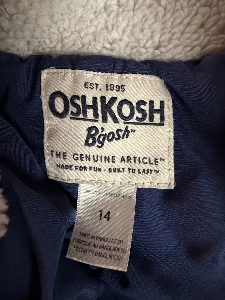 Chaqueta de mezclilla OshKosh B’gosh para niños talla 14 - Abrigo de jean azul imitación cuello de oveja Foto 3 de 4