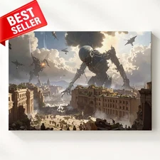 Canvas Futuristic Siege Attack Dramatic Scene Depicting Dark Some Wall Art
