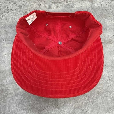 Marlboro Corduroy Work Cap Red 80S Made In Usa Hat Vintage Logo