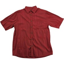 Paradise Blue Red Jacquard Shirt Men's L Short Sleeve Rayon Polyester Blend