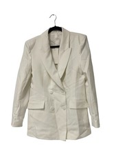 Zara Womens Blazer Jacket Large L Off White Double-Breasted 2205/593 NWT