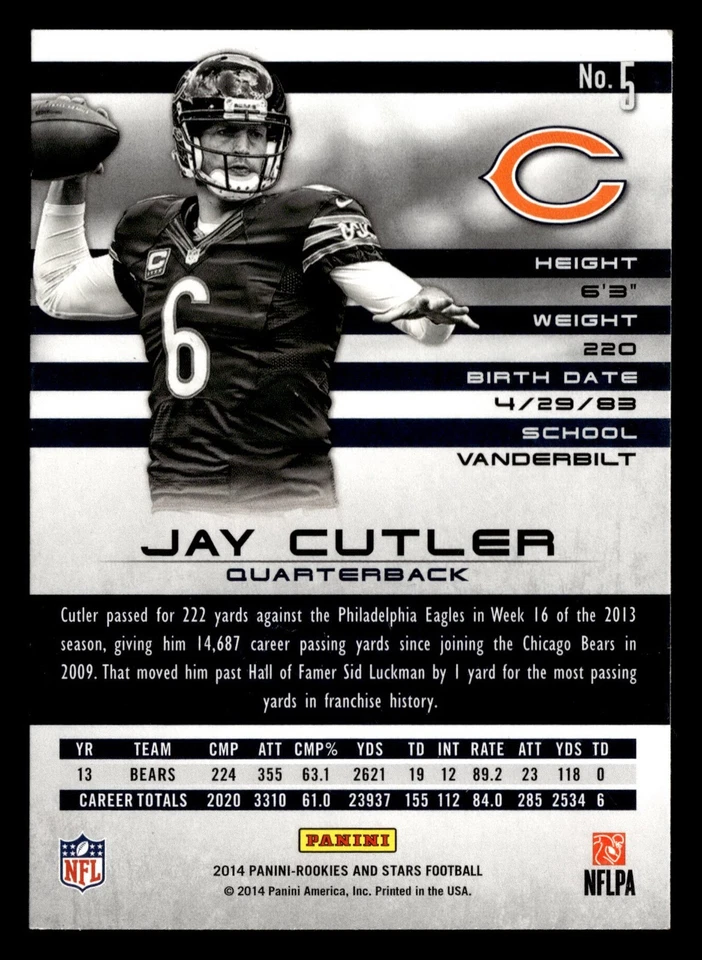 2014 Panini Rookies & Stars Longevity - Jay Cutler #5 - Image 2 of 2