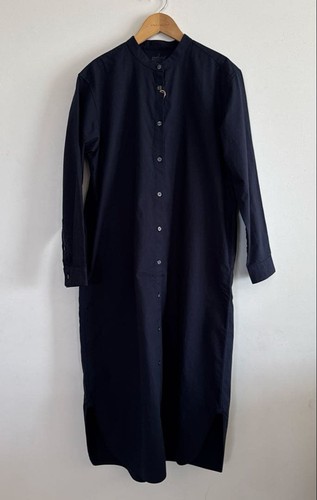 MUJI Stand Collar Long Sleeve Dress Shirt Dress MUJI Cotton Cotton