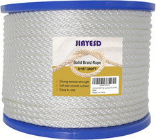5/16 Inch 300FT Nylon White Solid Braid Rope Polyester Rope High UV and Abrasion