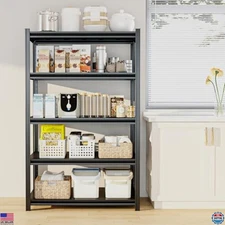 5-Tier Heavy-Duty Metal Shelving Unit, 72"H x 35.5"W, Adjustable, 2500LBS, Black